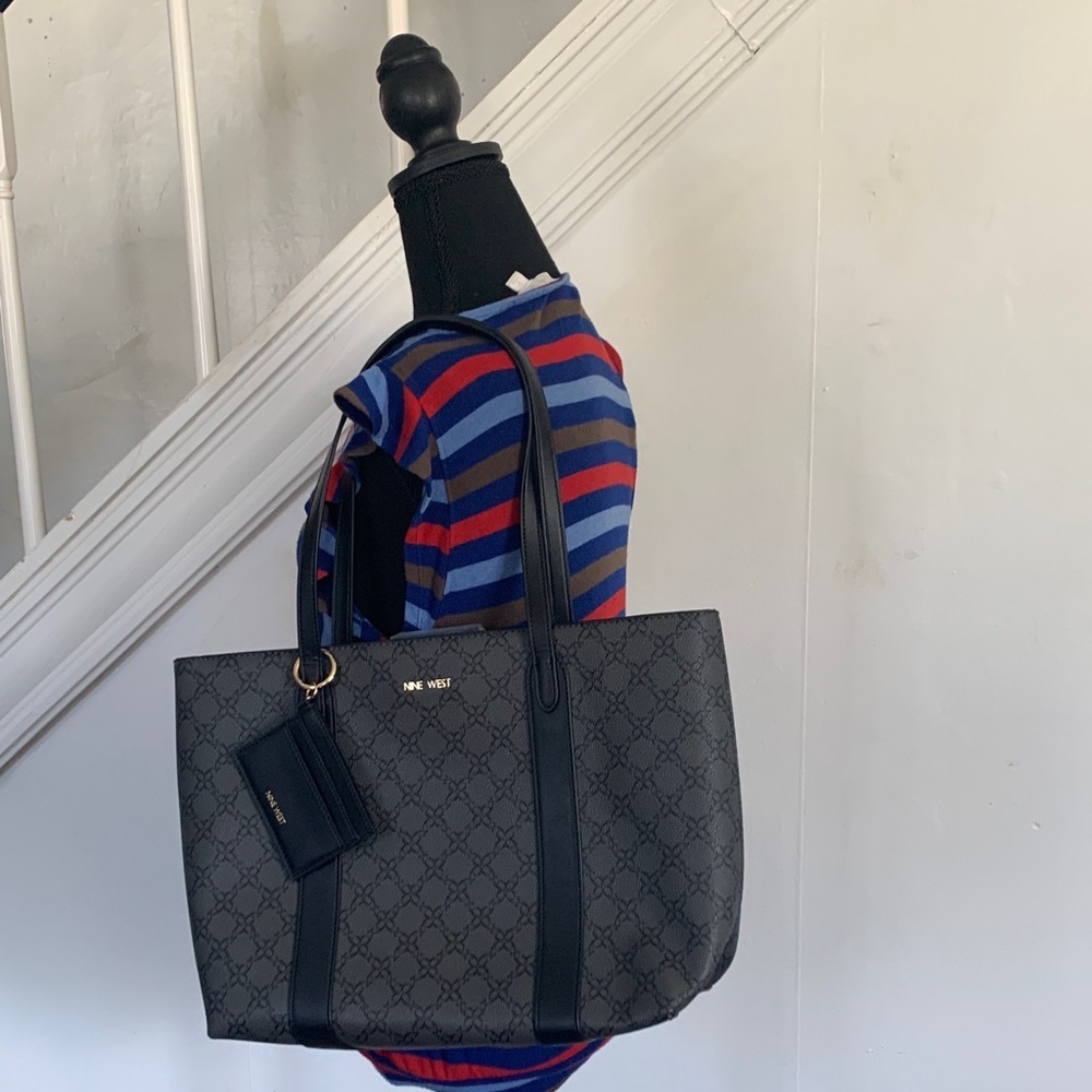 NWT Nine West Charcoal Patterned Tote